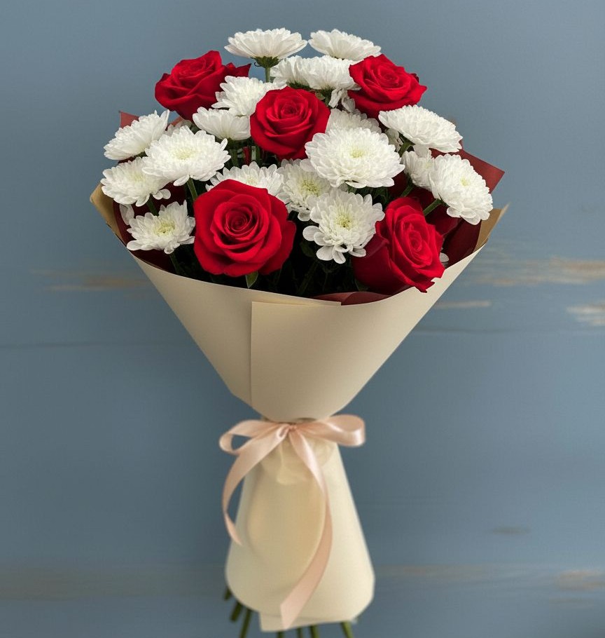 Букет цветов из: Розы и Хризантемы в Сафоново