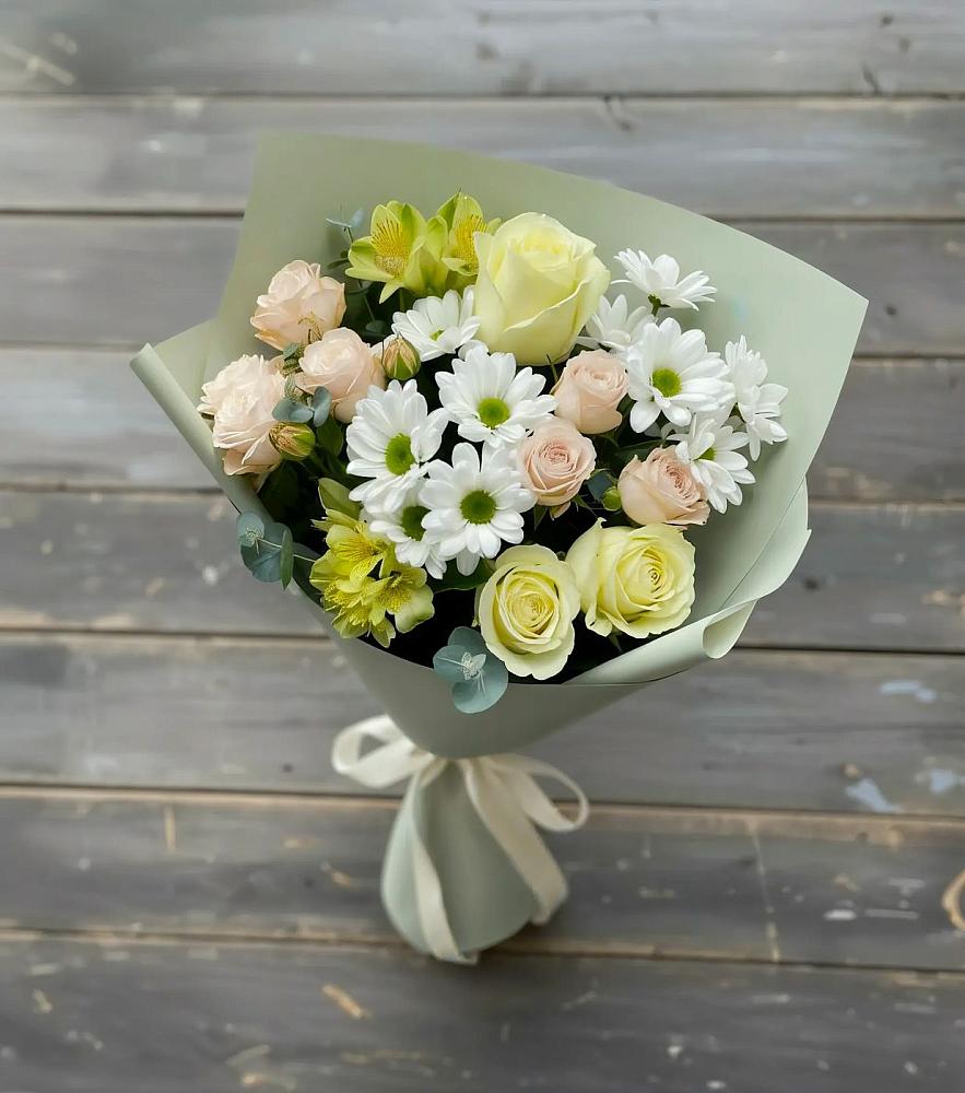 Букет цветов из: Альстромерии, Розы и Хризантемы в Сафоново