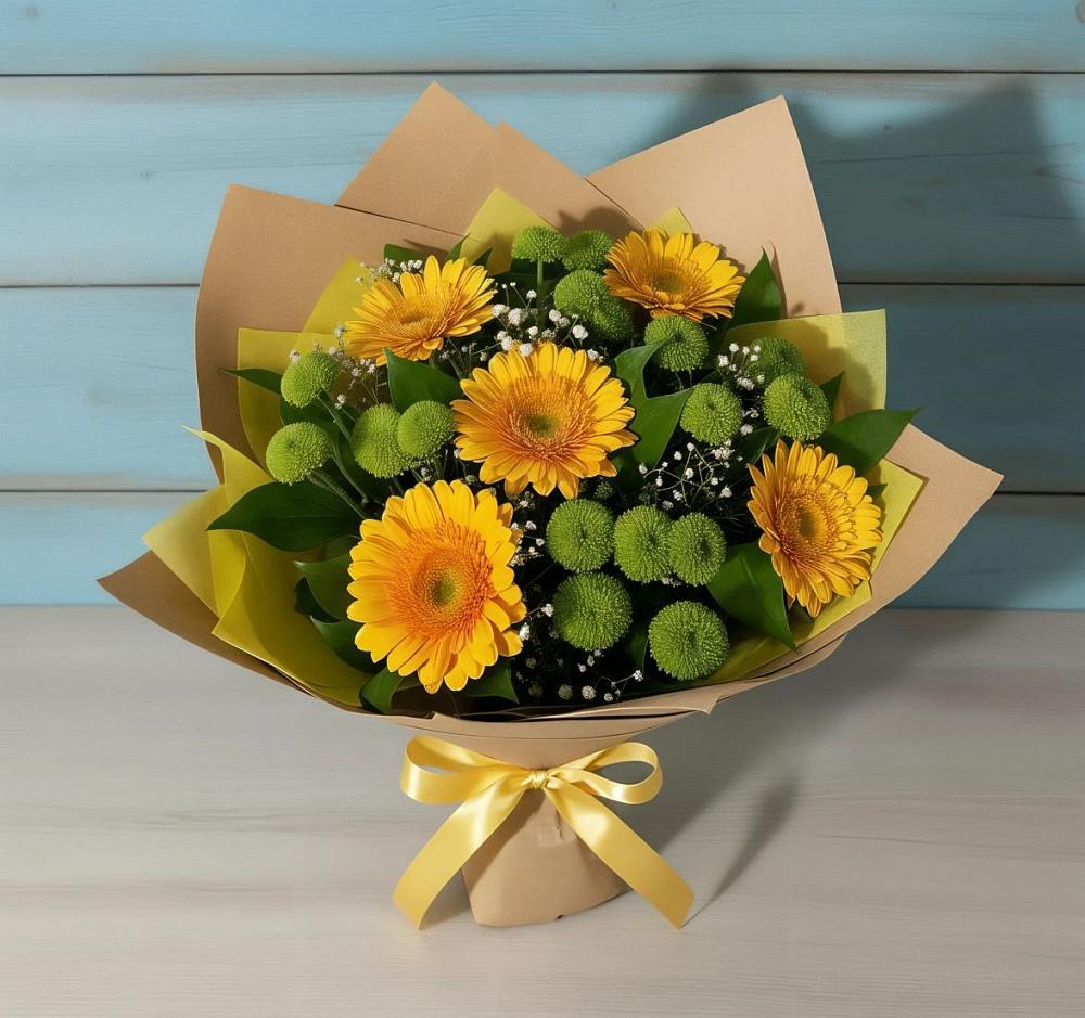 Букет цветов из: Герберы и Хризантемы в Сафоново