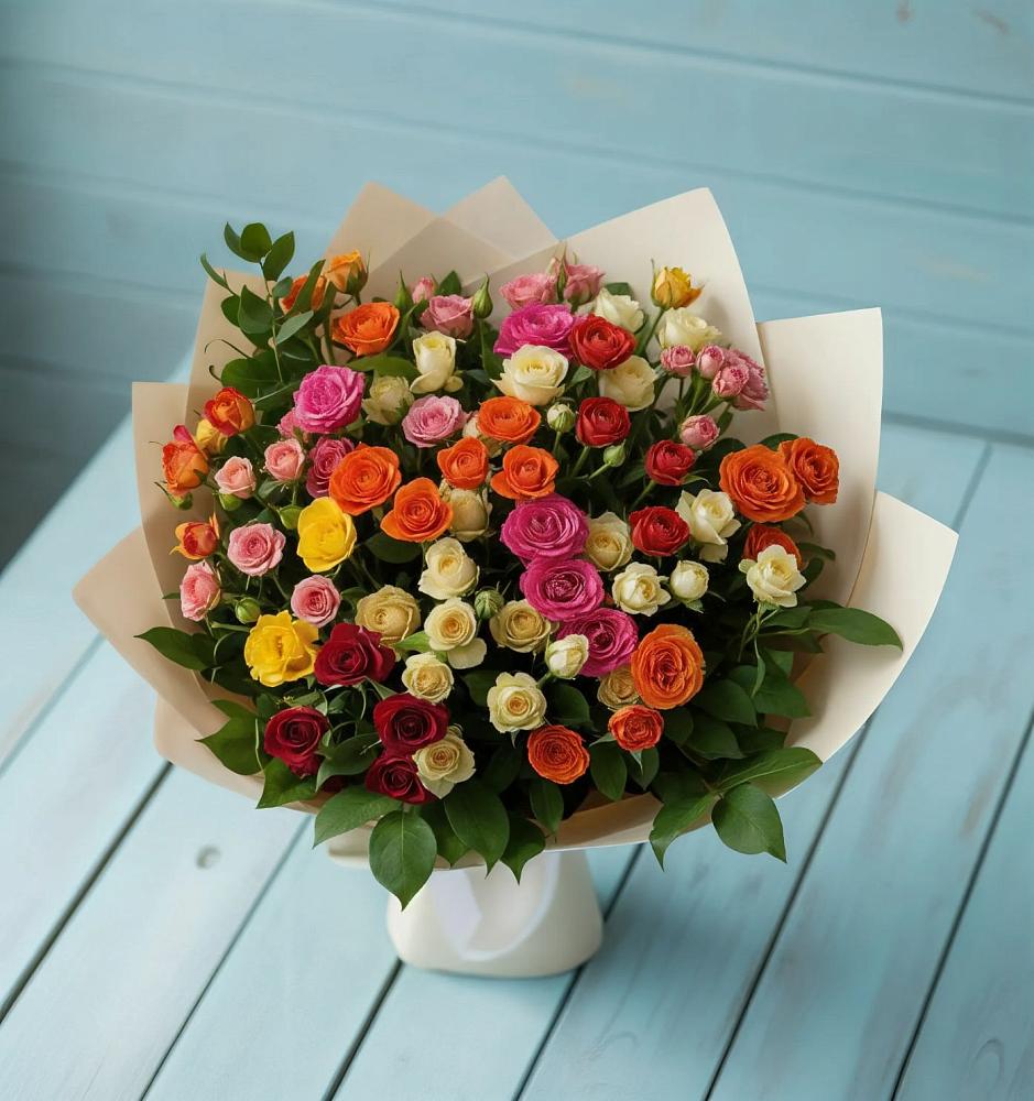 Букет Микс из разноцветных кустовых роз в Сафоново